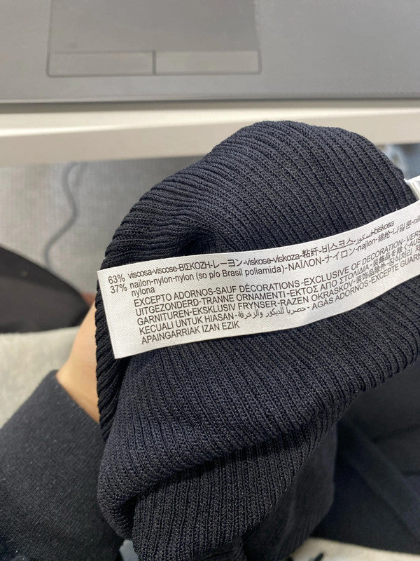 Stunning Zara black ribbed frill neck sleeve dress UK M KS002