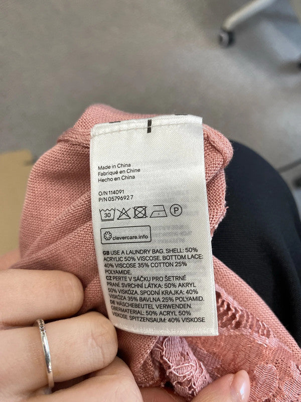 Lovely H&M pink lace hem jumper UK XL KM003