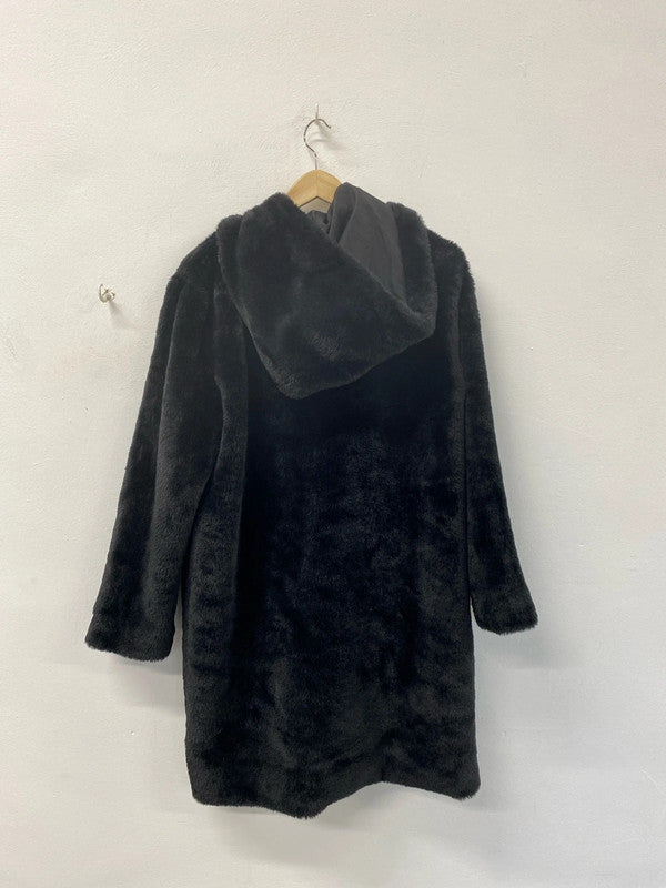 Zara Fabulous Black Faux Fur Coat Size M KS002