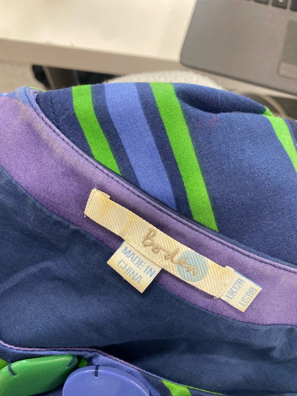 Stunning Boden blue green striped midi dress jewel neckline UK 12 MM005