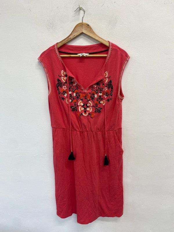 Lovely Boden pink detailed v neck tassel dress UK 14L KN003