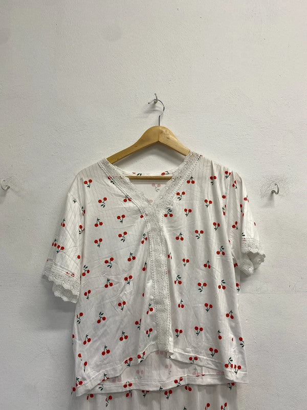 Lovely duo coord cherry pyjamas white Shien UK XL #42 LD003
