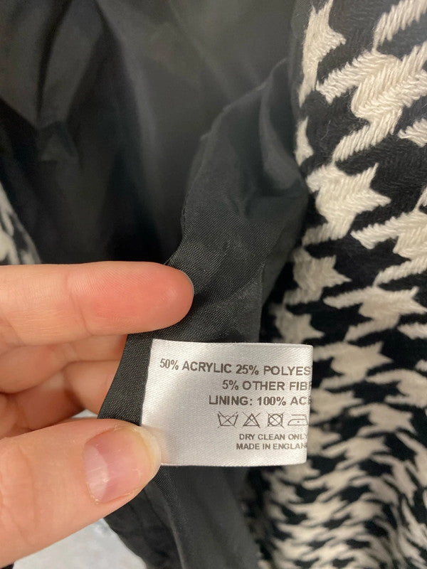 Helene Bergman Elegant Black & White Houndstooth Overcoat UK 14 LB010