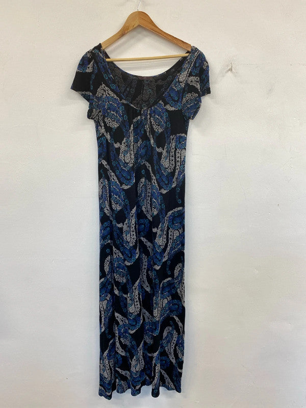 Evans Boho Black & Navy Paisley Maxi Dress UK 16 AT001
