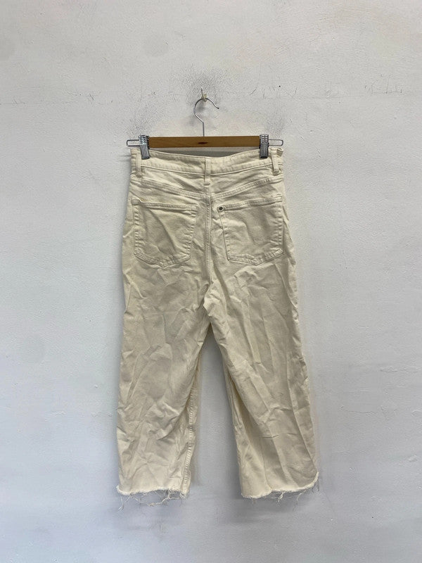 Lovely H&M beige raw hem wide leg jeans UK 8 JA001