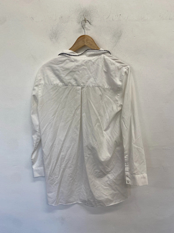 Lovely Zara denim white black trim shirt UK L JB001