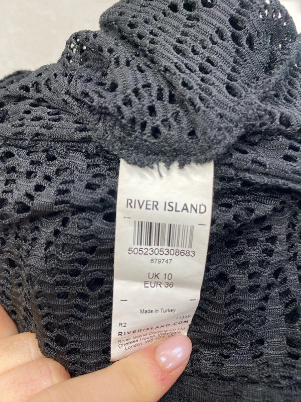Lovely river island black mesh top long sleeve UK 10 HA001