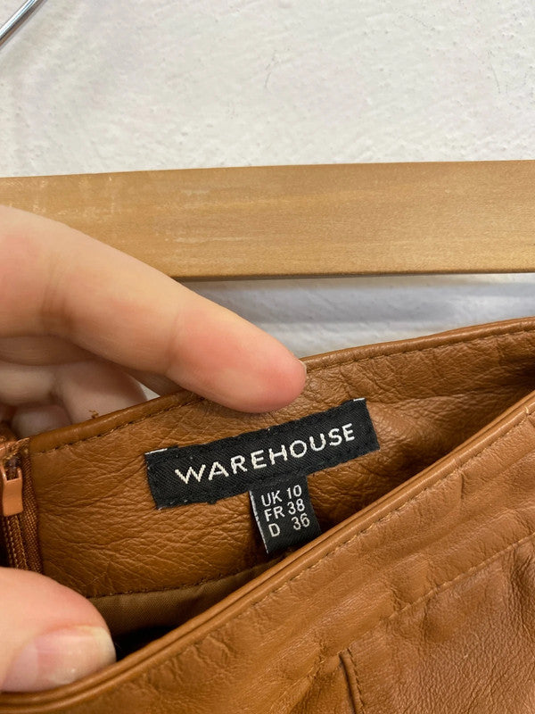 Warehouse Chic Tan Leather Mini Skirt Size 10 JM005