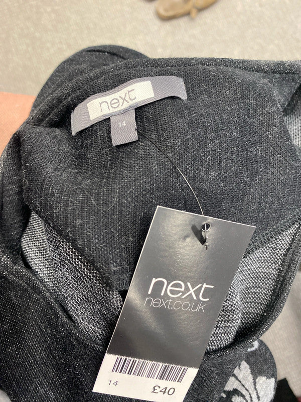 Lovely black grey swirl midi dress next UK 14 AO001