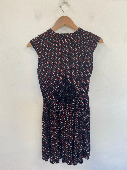 Louche Artsy Black Multicolour Square Pattern Keyhole Back Mini Dress UK 8 GK002