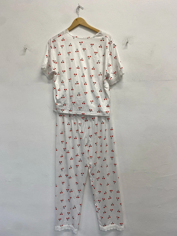 Lovely duo coord cherry pyjamas white Shien UK XL #42 LD003