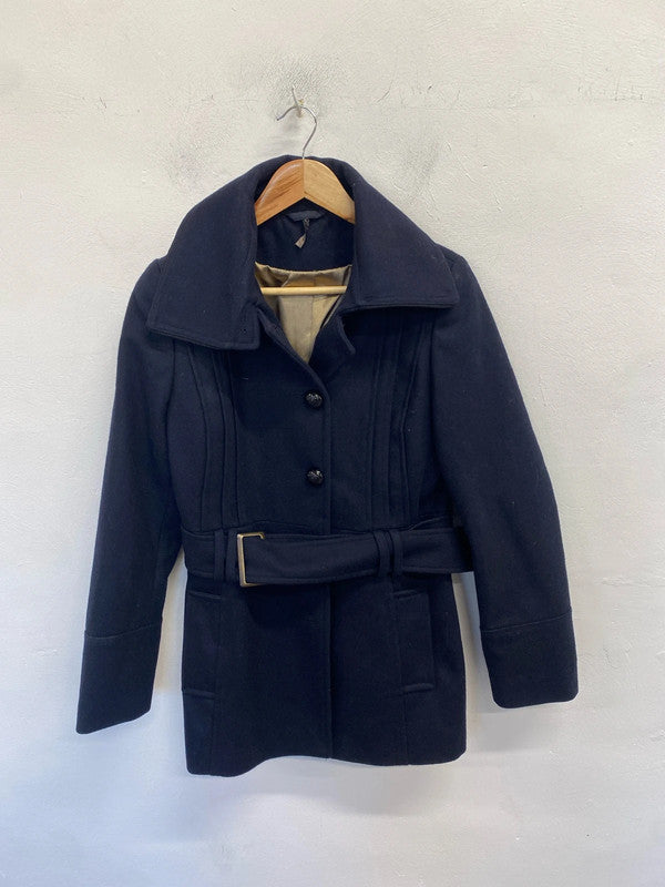 Gorgeous Topshop navy wool blend pea coat UK 12 GK002
