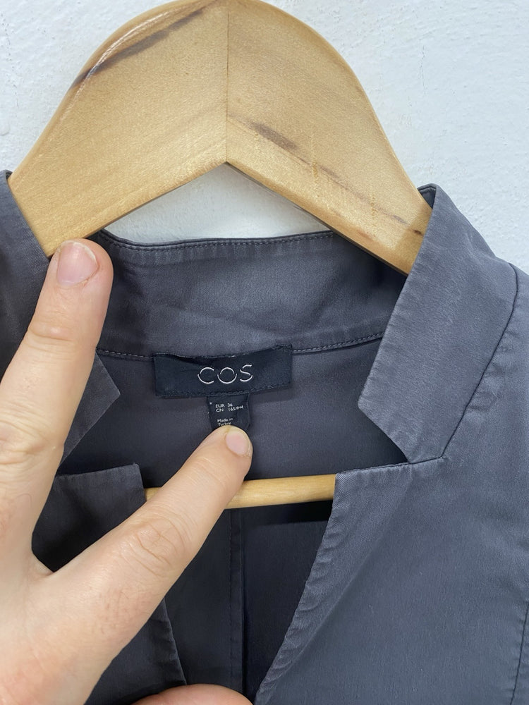 COS Grey Tunic Smock MIDI Dress Cotton Long Sleeves With Pockets Size36 FE001