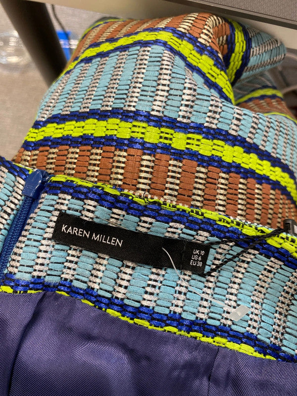 Lovely Karen millen woven button blue brown Mini skirt UK 10 KA001