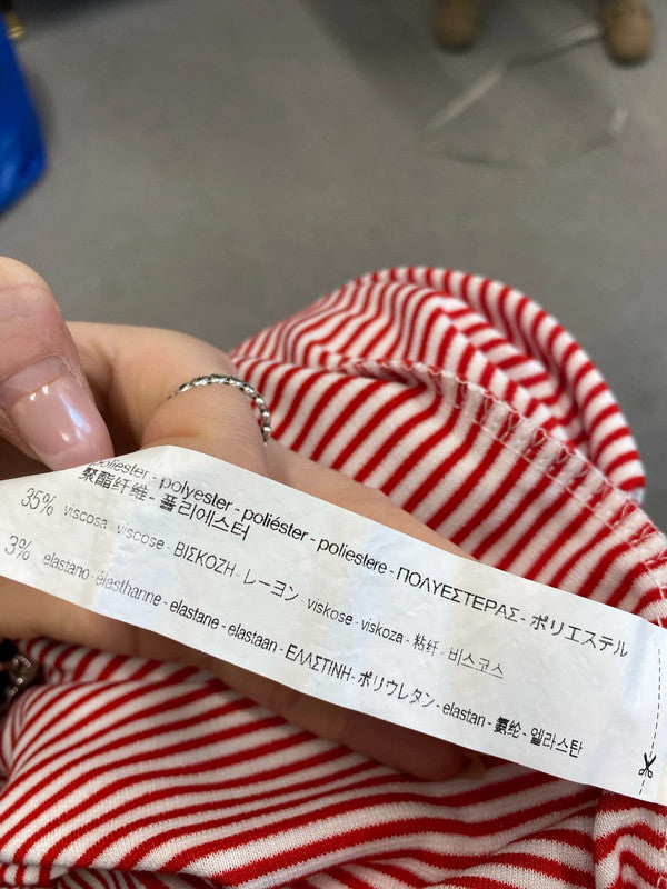 Stunning Zara off the shoulder red white striped midi dress UK M JB001