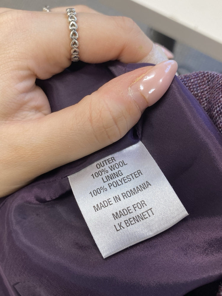 Lovely Lk Bennett Purple Wool Ruched Midi Dress UK 10 EC001