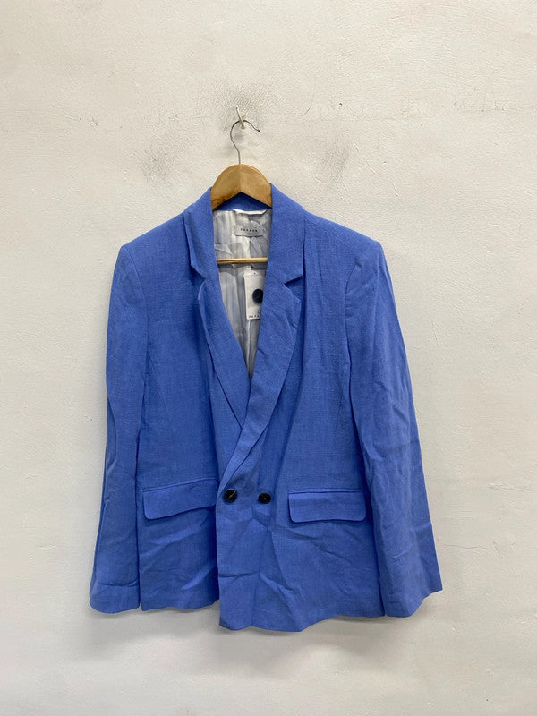 Lovely papaya blue linen blend blazer jacket new UK 12 AO001