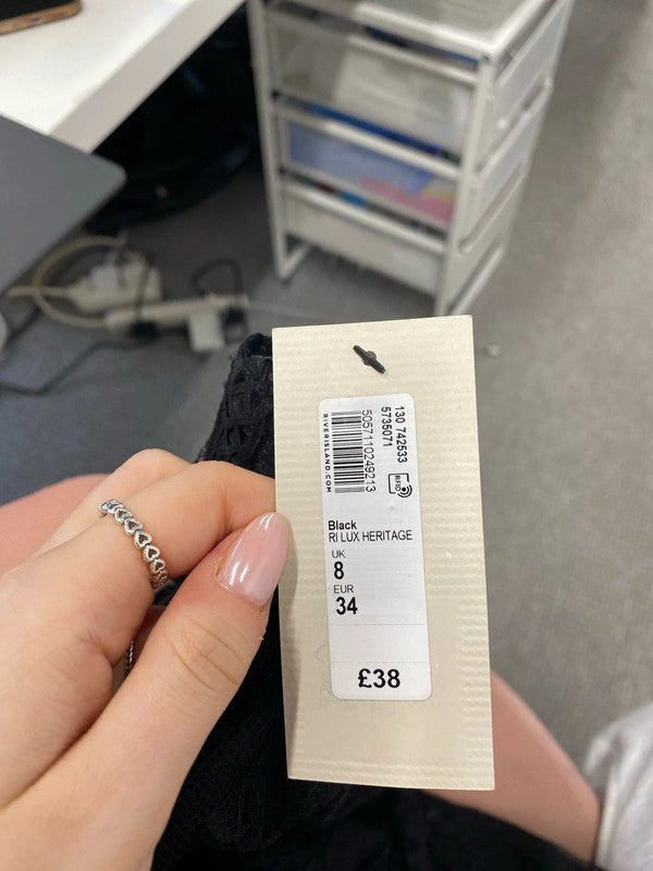 Stunning river island lace black front ruffle blouse UK S KM004