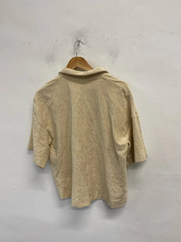 Lovely H&M towelling beige shirt UK M JB001