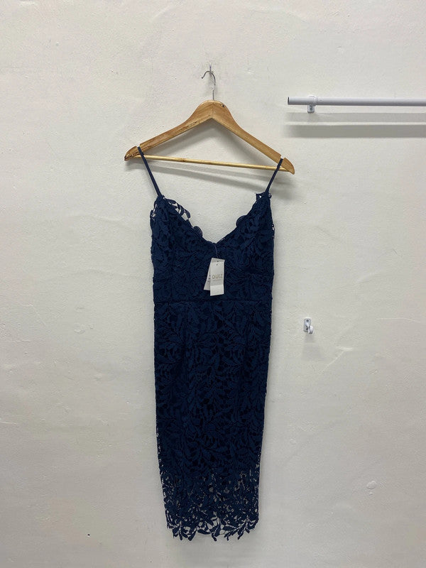 Fabulous navy overlay occasion party dress Uk12 AO001