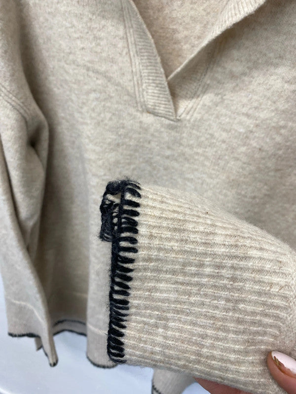 Fabulous oversized tunic jumper dress UkL cream black details LG006