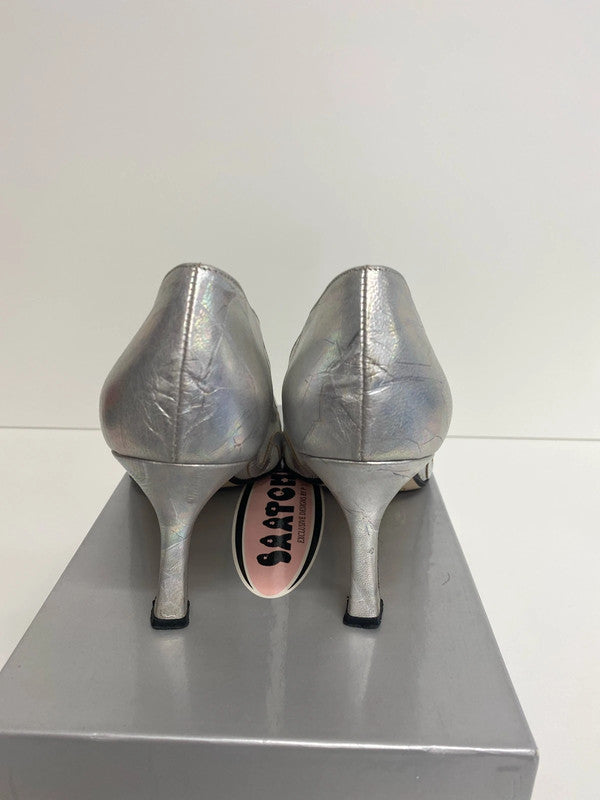 Saatchi Glamorous Silver Iridescent Mesh Heels UK 6 KM005