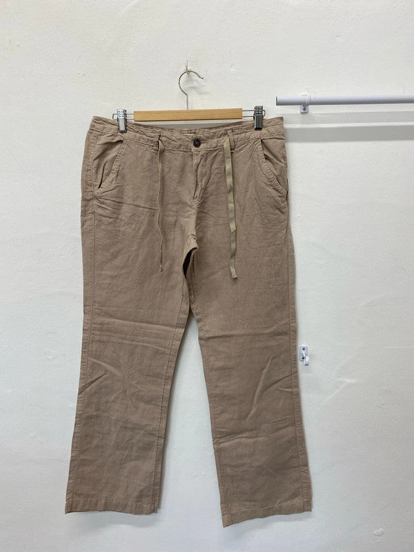 Fabulous Linen cotton taupe wide leg boho trousers Uk14 KM003