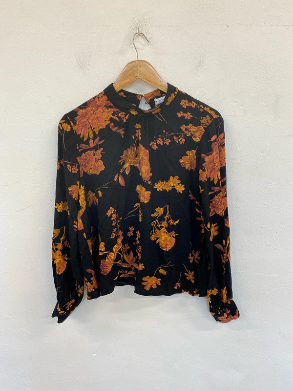 Warehouse Stylish Black & Orange Botanical Pattern Blouse UK 14 GW001