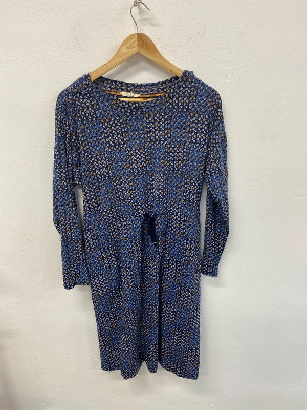 White Stuff Fabulous Blue & Gold Dapple Drawstring Waist Dress UK 14 KS003