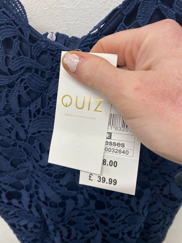 Fabulous navy overlay occasion party dress Uk12 AO001