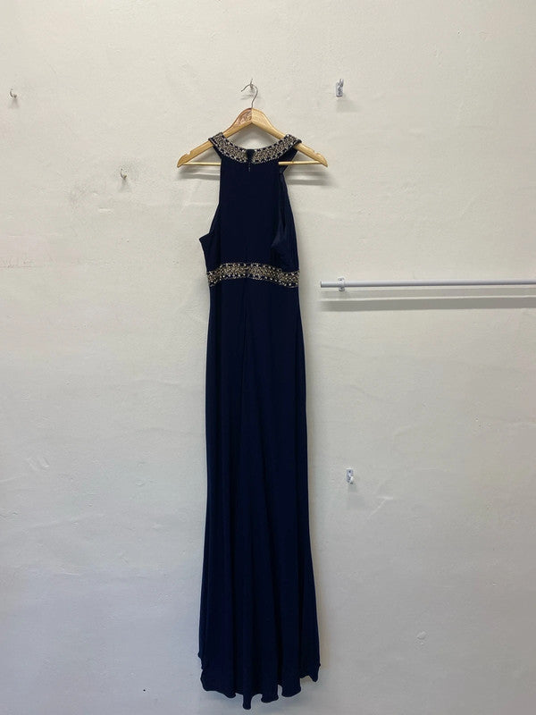 Fabulous JS boutique Navy embellished Maxi dress Uk16 LG006