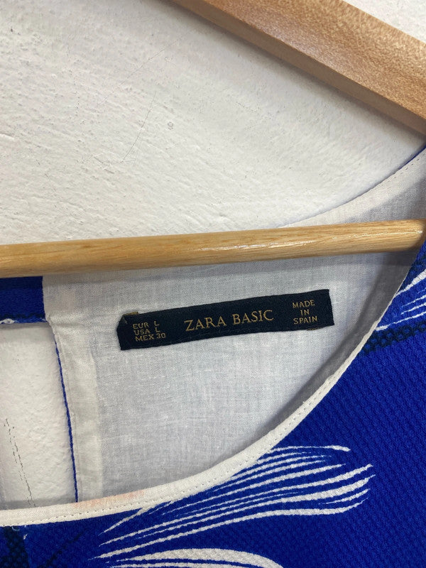 Zara Elegant Blue & White Floral Tunic Dress Size L GK002