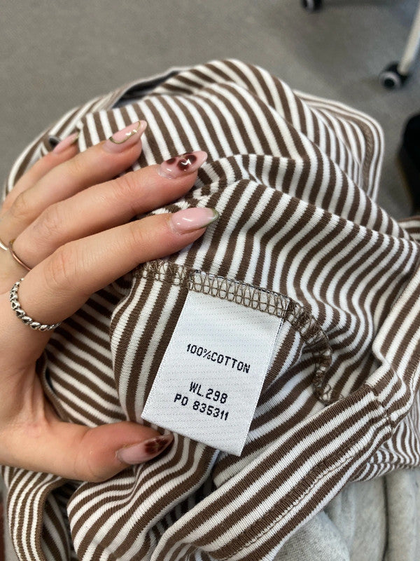 Lobely Boden brown striped frill hem top UK 12 MM005