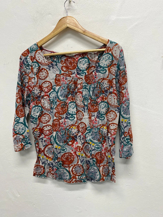 Fabulous White Stuff clock face cotton top Uk12 burnt Orange LD001