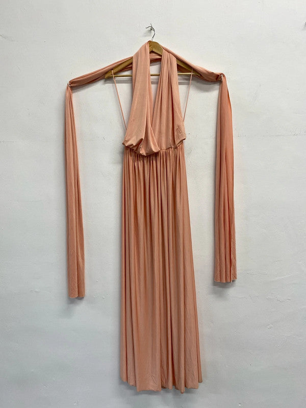 Fabulous Eliza & Ethan peach maxi dress with boob modesty tube Uk14-20 CR002