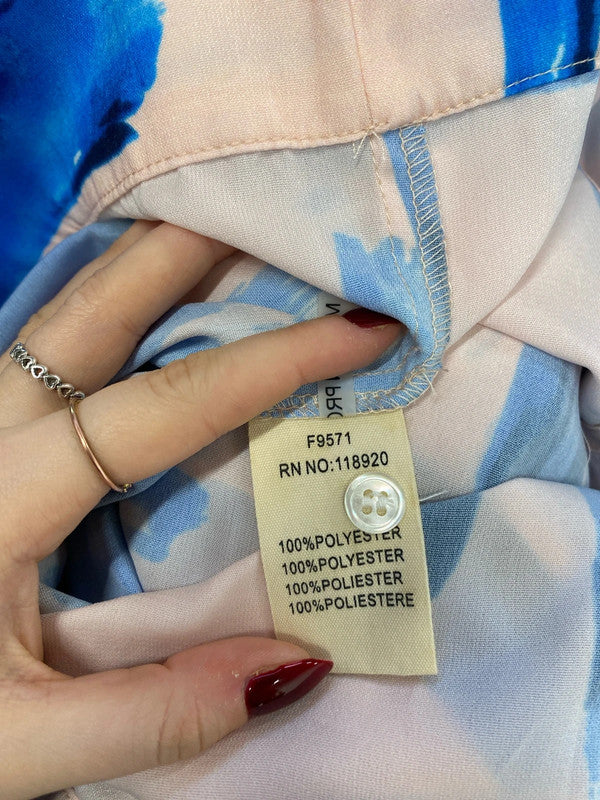 Lovely French blue pink tie cuff blouse UK S AG005