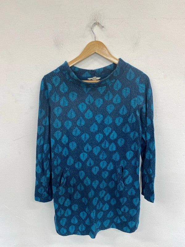 White Stuff Fabulous Sea Green Leafy Pattern Cowl Neck Tunic UK 12 MM005