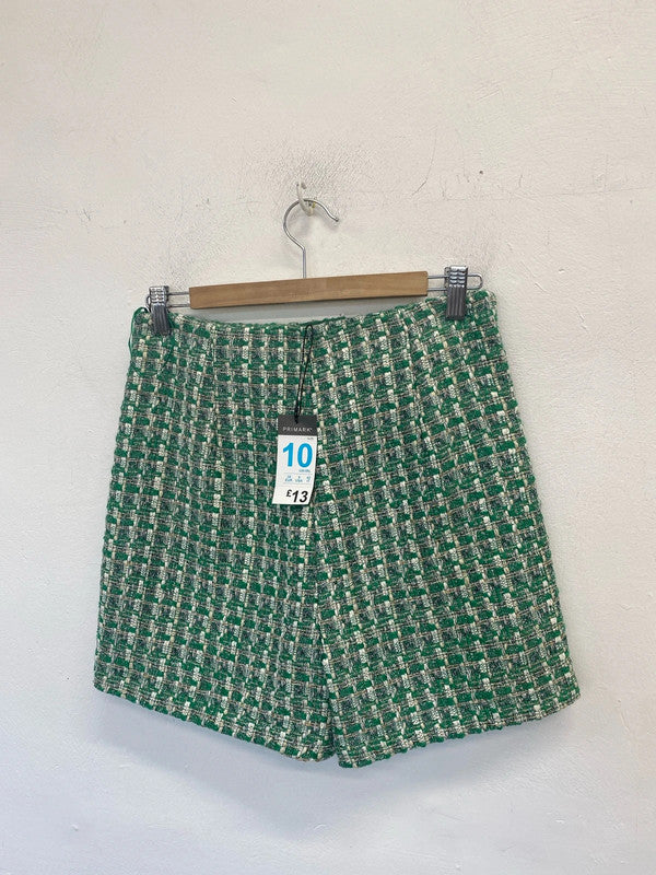 Stunning Primark Boucle checkered Green white shorts nwt UK 10 JM008
