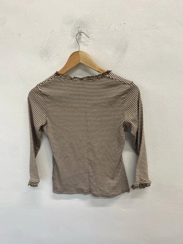 Lobely Boden brown striped frill hem top UK 12 MM005