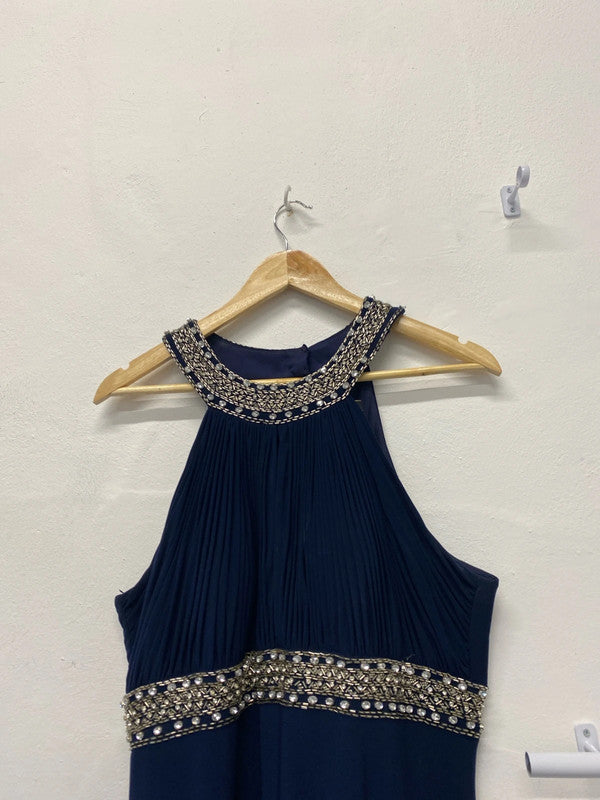 Fabulous JS boutique Navy embellished Maxi dress Uk16 LG006