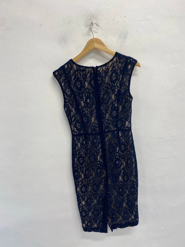 Lovely French connection navy lace midi dress UK 14 KN003