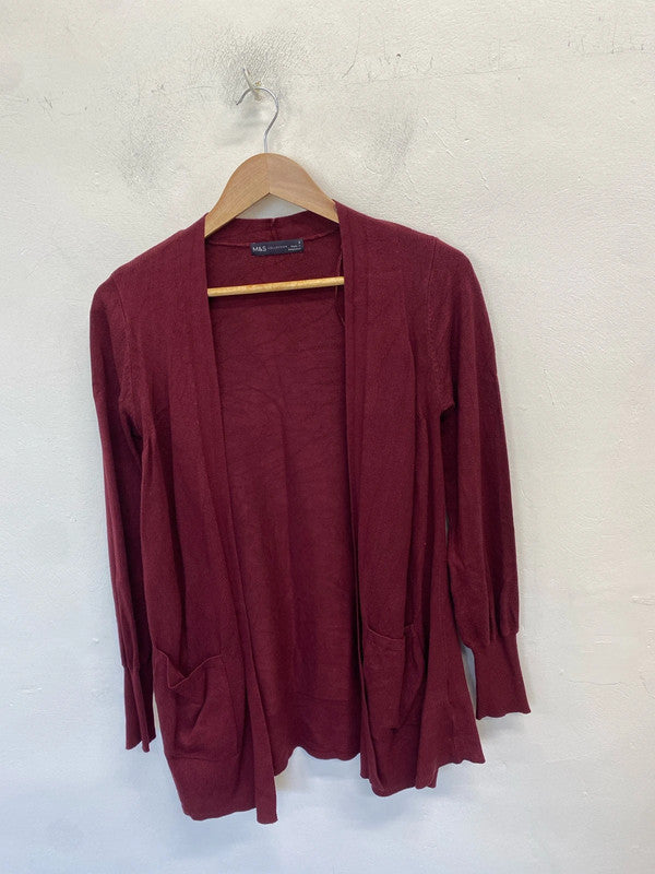 Lovely burgundy m&s longline cardigan UK S WLH01