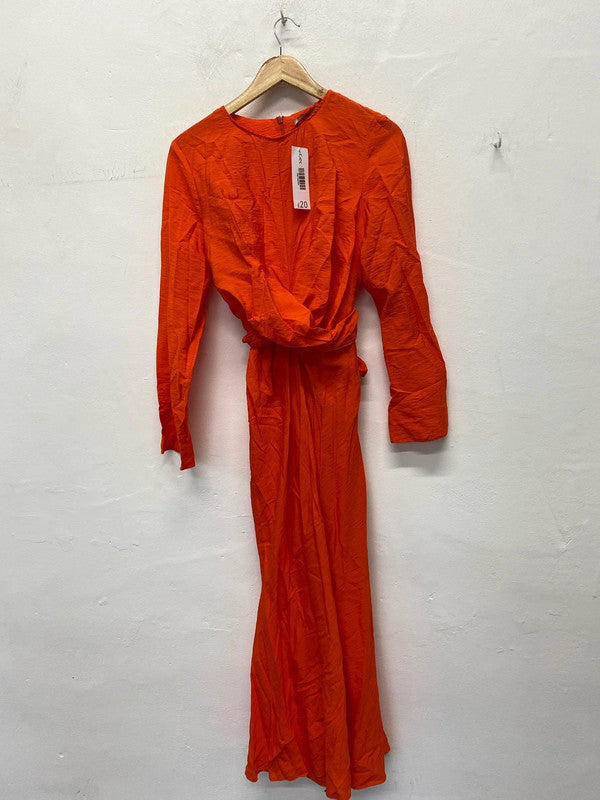 Fabulous George Bright tangerine orange midi occasion dress Uk16 EC003