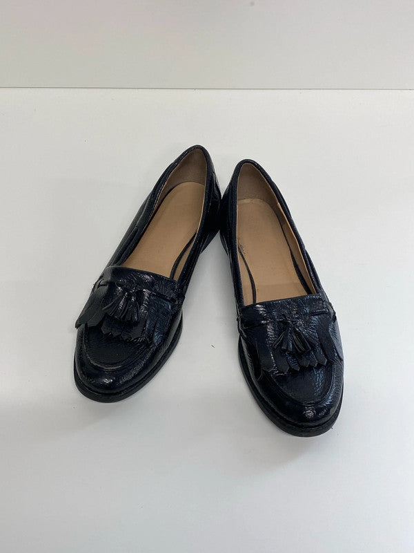 M&S Stylish Black Patent Loafers UK 4 NC001