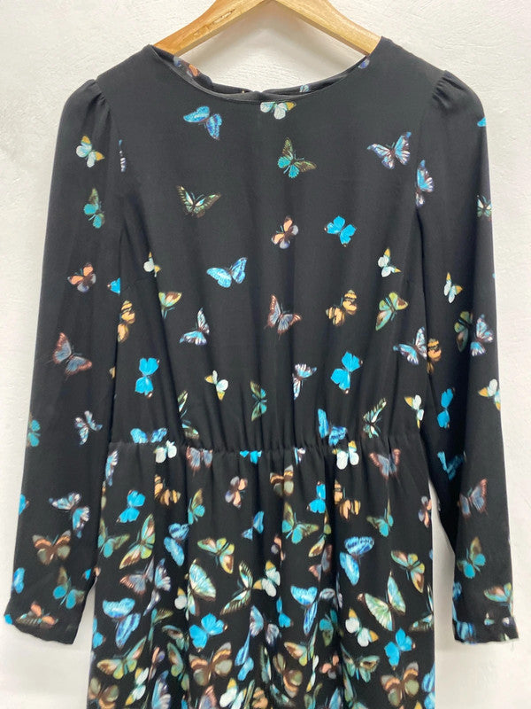 Lovely oasis blue black butterfly dress UK 10 JA002