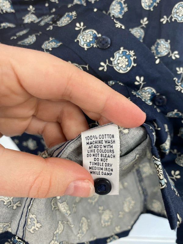 TM Lewin Elegant Navy Botanical Pattern Shirt UK 10 MM005