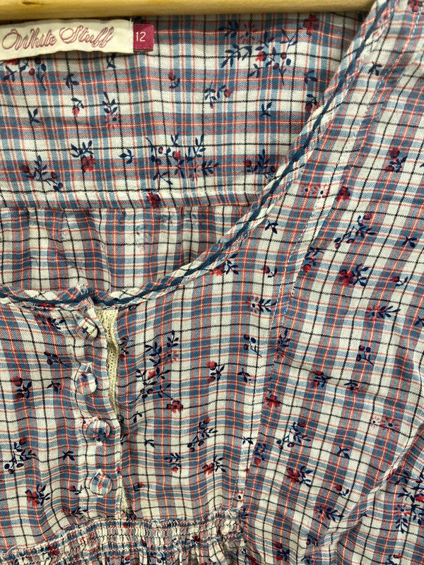 White Stuff Country Chic Gingham Floral Blouse UK 12 MM005