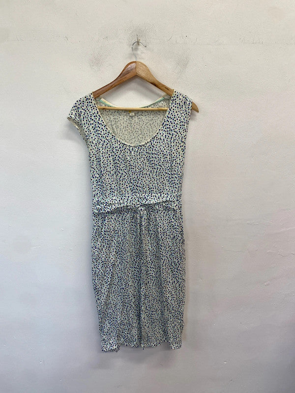Lovely Boden white blue spotted midi dress UK 14 large WS001