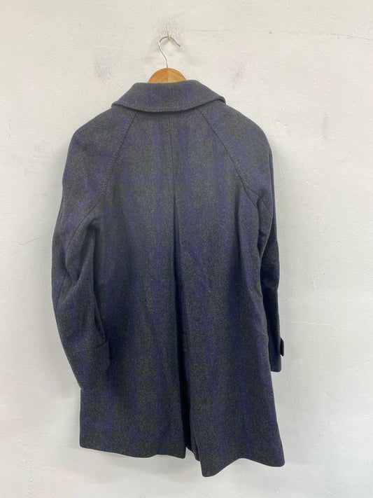 H&M Elegant Grey & Purple Check Wool Blend Peacoat UK 12 MM005