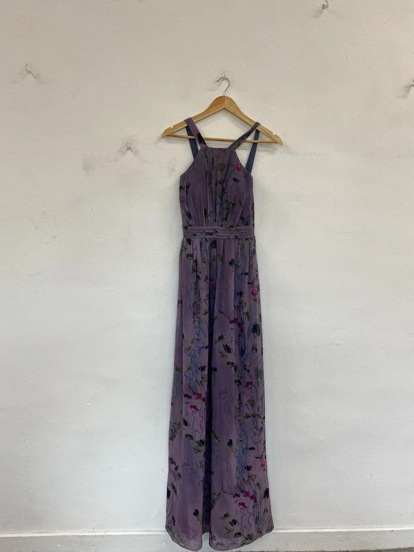 Little Mistress Gorgeous Purple Botanical Pattern Maxi Dress UK 8 Tall MM005